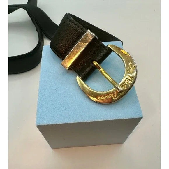 Paloma Picasso Gold/Green/Black Belt VTG PALOMA PICASSO Black Leather Belt Gold  main image 2